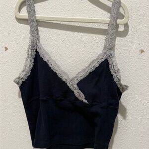 Brandy Melville Navy Top with Gray Lace
